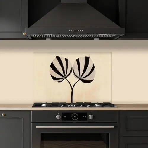 Bladeren - Gestreept - Stengel - Beige keuken achterwand spatscherm klein -sfeer1