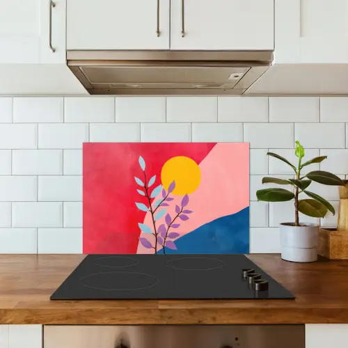 Bladeren - Zon - Abstracte vormen keuken achterwand spatscherm klein -sfeer2