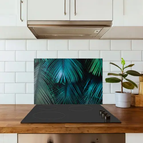 Bladeren - Tropisch - Jungle - Donkergroen keuken achterwand spatscherm klein -sfeer2