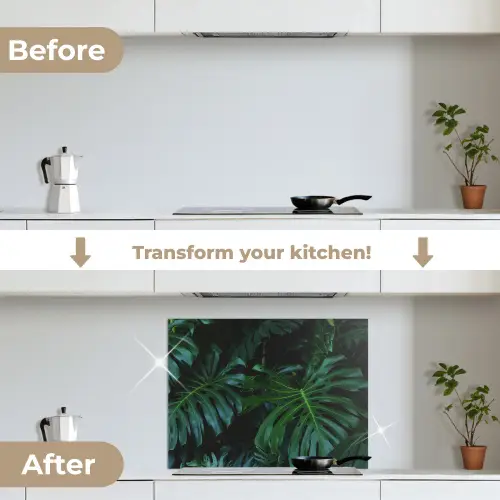 Bladeren - Tropisch - Monstera - Jungle keuken achterwand spatscherm middel -voor_na_EN