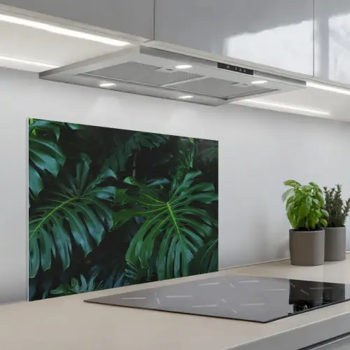 Bladeren - Tropisch - Monstera - Jungle keuken achterwand spatscherm middel -3d_schuin