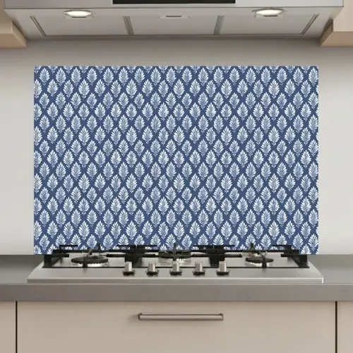 Bladeren - Wit - Blauw - Patroon keuken achterwand spatscherm klein 900 -3d_website