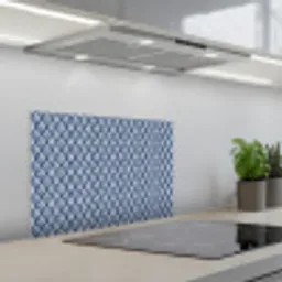 Bladeren - Wit - Blauw - Patroon keuken achterwand spatscherm klein 900 -3d_schuin