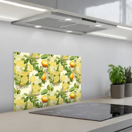 Citroen - Drankje - Glas - Munt keuken achterwand spatscherm klein 900 -3d_schuin