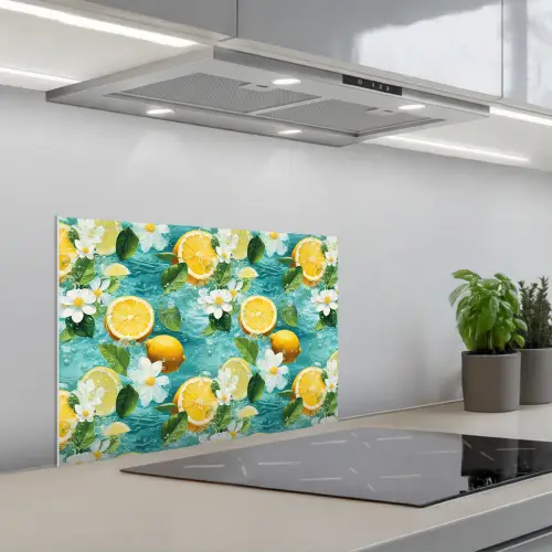 Citroen - Bloemen - Bruisend - Water keuken achterwand spatscherm klein 900 -3d_schuin