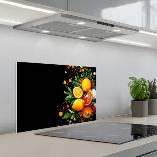 Citroenen - Zwart - Kruiden - Graffiti - Verf keuken achterwand spatscherm klein -3d_schuin