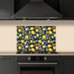 Citroenen - Bloemen - Bladeren - Blauw keuken achterwand spatscherm klein 900 -sfeer1