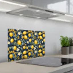 Citroenen - Bloemen - Bladeren - Blauw keuken achterwand spatscherm klein 900 -3d_schuin