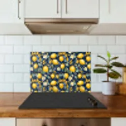 Citroenen - Bloemen - Bladeren - Blauw keuken achterwand spatscherm klein 900 -sfeer2