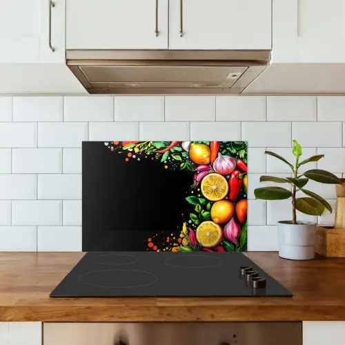 Citroenen - Peper - Kruiden - Graffiti - Verf - Abstract keuken achterwand spatscherm klein -sfeer2