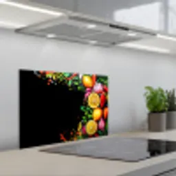 Citroenen - Peper - Kruiden - Graffiti - Verf - Abstract keuken achterwand spatscherm klein -3d_schuin