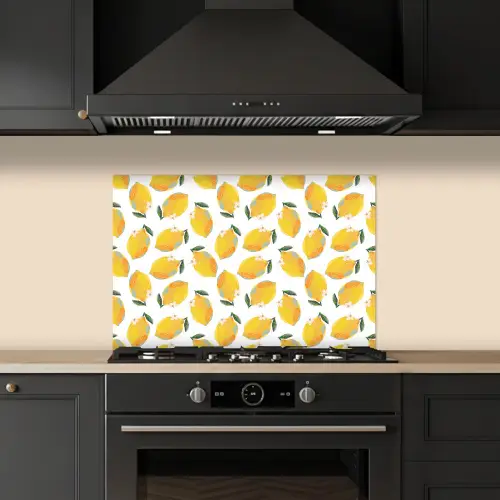 Citroenen - Wit - Bloemen - Patroon keuken achterwand spatscherm klein 900 -sfeer1