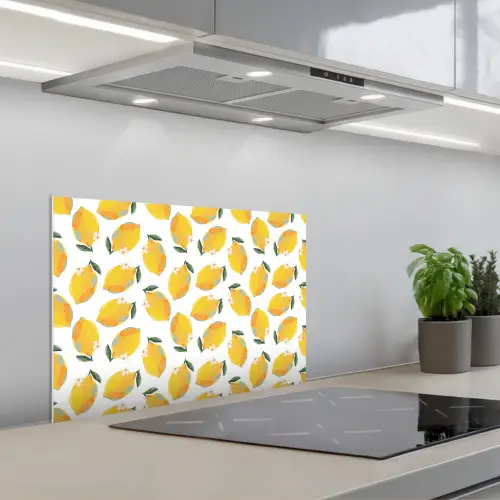 Citroenen - Wit - Bloemen - Patroon keuken achterwand spatscherm klein 900 -3d_schuin