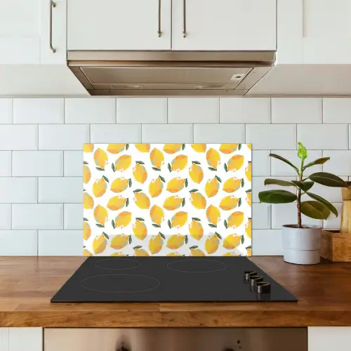 Citroenen - Wit - Bloemen - Patroon keuken achterwand spatscherm klein 900 -sfeer2