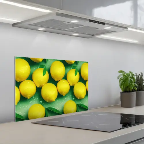 Citroenen - Geel - Groen - Druppels keuken achterwand spatscherm klein 900 -3d_schuin