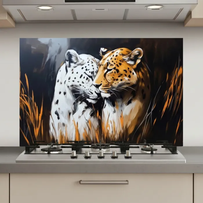 Luipaard - Oranje - Wit - Gras keuken achterwand spatscherm klein -3d_website