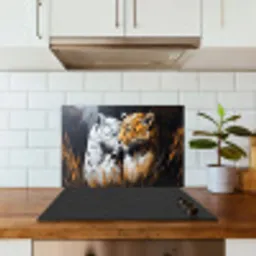Luipaard - Oranje - Wit - Gras keuken achterwand spatscherm klein -sfeer2