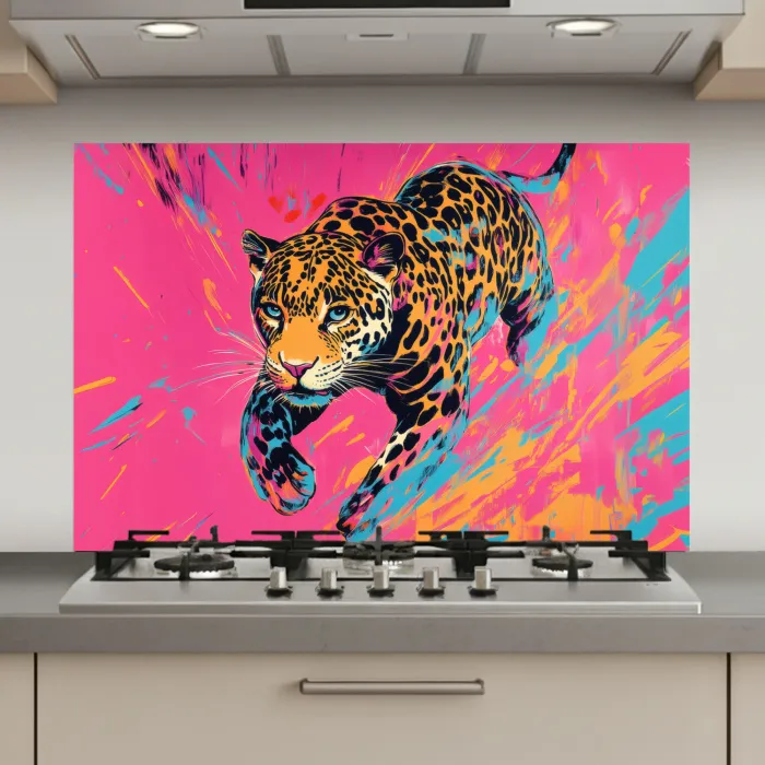 Luipaard - Roze - Oranje - Blauw - Verf keuken achterwand spatscherm klein -3d_website
