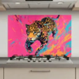 Luipaard - Roze - Oranje - Blauw - Verf keuken achterwand spatscherm klein -3d_website