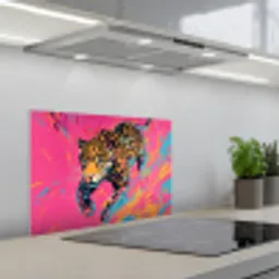 Luipaard - Roze - Oranje - Blauw - Verf keuken achterwand spatscherm klein -3d_schuin
