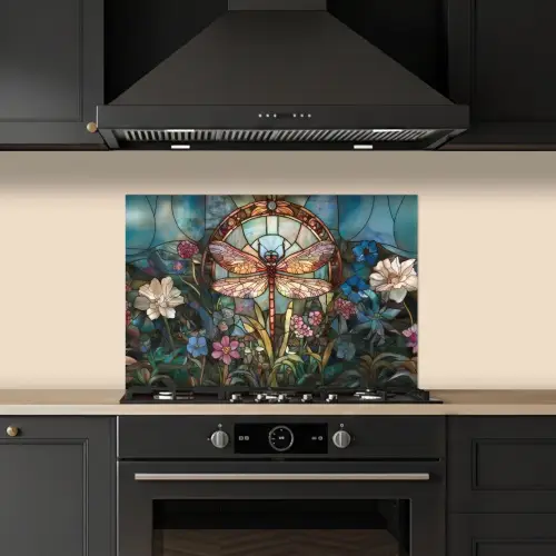 Libelle - Mozaïek - Bloemen - Kleurrijk keuken achterwand spatscherm klein -sfeer1