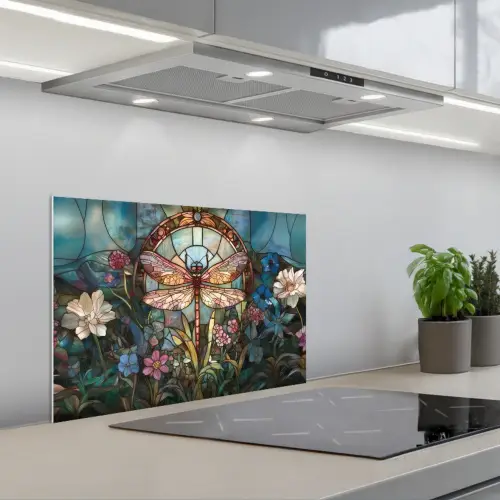 Libelle - Mozaïek - Bloemen - Kleurrijk keuken achterwand spatscherm klein -3d_schuin