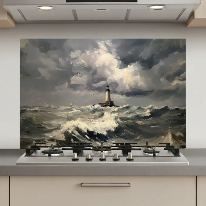 Vuurtoren - Golven - Storm keuken achterwand spatscherm klein -3d_website