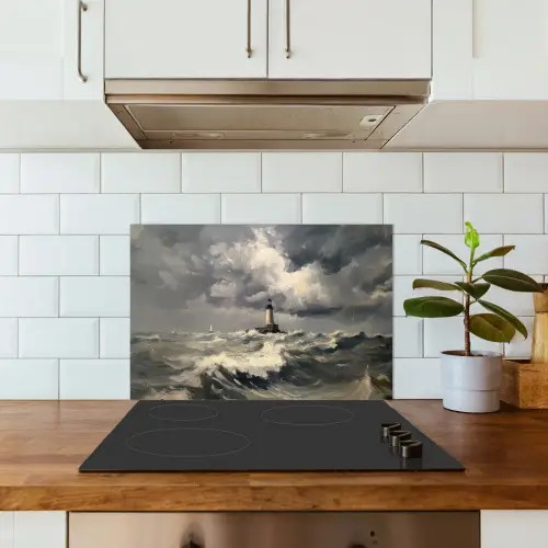 Vuurtoren - Golven - Storm keuken achterwand spatscherm klein -sfeer2