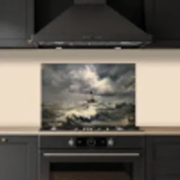 Vuurtoren - Golven - Storm keuken achterwand spatscherm klein -sfeer1