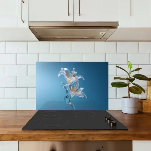 Lelies - Blauw - Glazen keuken achterwand spatscherm klein -sfeer2