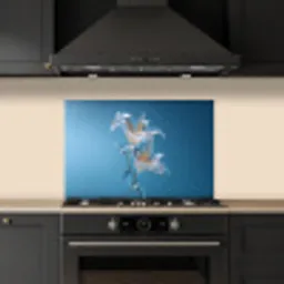 Lelies - Blauw - Glazen keuken achterwand spatscherm klein -sfeer1