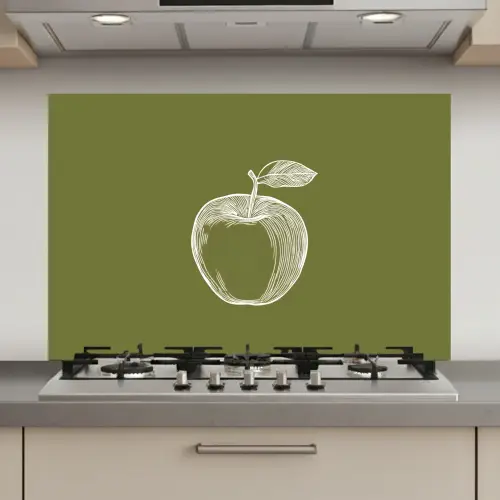 Lijntekening - Appel - Olijfgroen - Blaadje keuken achterwand spatscherm klein -3d_website