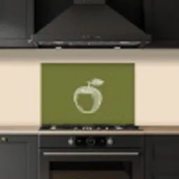 Lijntekening - Appel - Olijfgroen - Blaadje keuken achterwand spatscherm klein -sfeer1