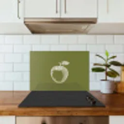 Lijntekening - Appel - Olijfgroen - Blaadje keuken achterwand spatscherm klein -sfeer2