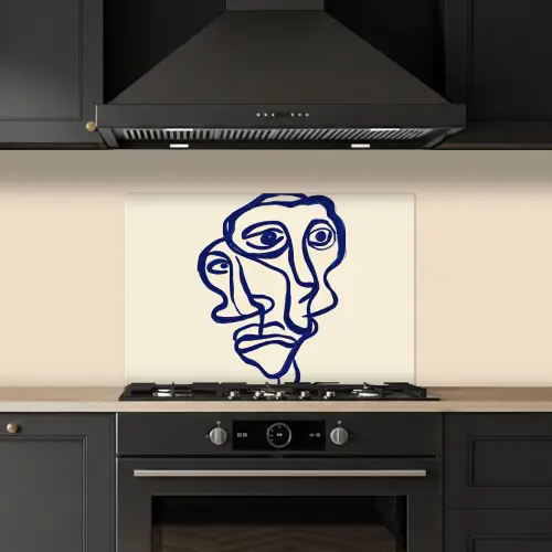 Lijntekening - Overlappende gezichten - Donkerblauw keuken achterwand spatscherm klein -sfeer1