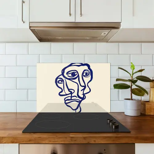 Lijntekening - Overlappende gezichten - Donkerblauw keuken achterwand spatscherm klein -sfeer2