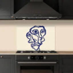Lijntekening - Overlappende gezichten - Donkerblauw keuken achterwand spatscherm klein -sfeer1