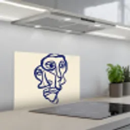 Lijntekening - Overlappende gezichten - Donkerblauw keuken achterwand spatscherm klein -3d_schuin