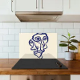 Lijntekening - Overlappende gezichten - Donkerblauw keuken achterwand spatscherm klein -sfeer2
