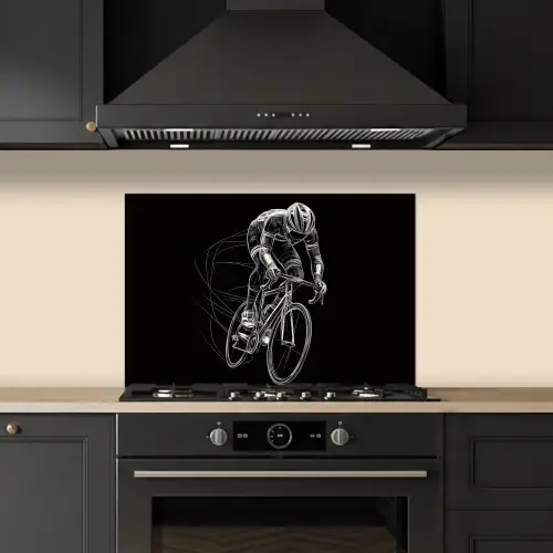 Lijntekening - Wit - Wielrennen - Snelheid keuken achterwand spatscherm klein -sfeer1