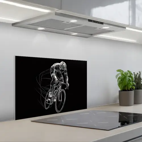 Lijntekening - Wit - Wielrennen - Snelheid keuken achterwand spatscherm klein -3d_schuin