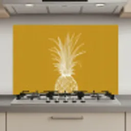 Lijnillustratie - Ananas - Bladkroon - Okergeel keuken achterwand spatscherm klein -3d_website
