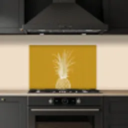 Lijnillustratie - Ananas - Bladkroon - Okergeel keuken achterwand spatscherm klein -sfeer1