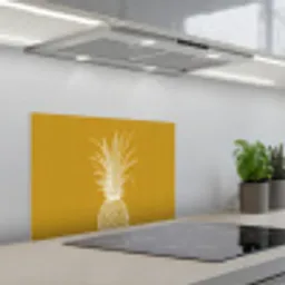 Lijnillustratie - Ananas - Bladkroon - Okergeel keuken achterwand spatscherm klein -3d_schuin