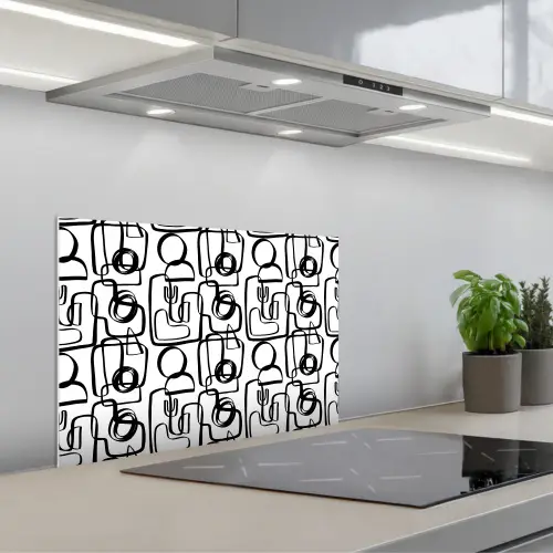 Lijnen - Zwart - Vorm - Abstract keuken achterwand spatscherm klein 900 -3d_schuin
