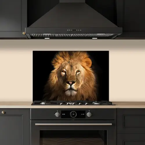 Leeuw - Dieren - Zwart - Licht - Bruin - Portret keuken achterwand spatscherm klein -sfeer1