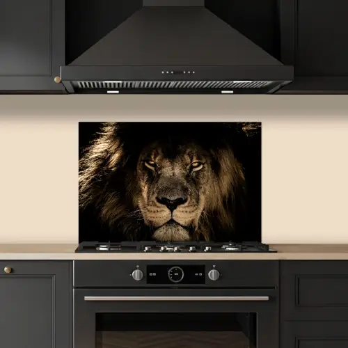 Leeuw - Dieren - Zwart - Portret keuken achterwand spatscherm klein -sfeer1