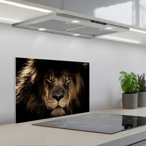 Leeuw - Dieren - Zwart - Portret keuken achterwand spatscherm klein -3d_schuin