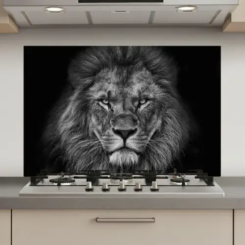 Leeuw - Dieren - Zwart - Wit keuken achterwand spatscherm klein -3d_website