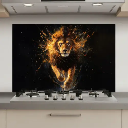 Leeuw - Zwart - Oranje - Verf keuken achterwand spatscherm klein -3d_website